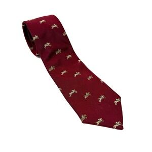 Pride of England 100% Silk Tie Burgundy Equestrian Horse Jumping Pattern‎ Woven